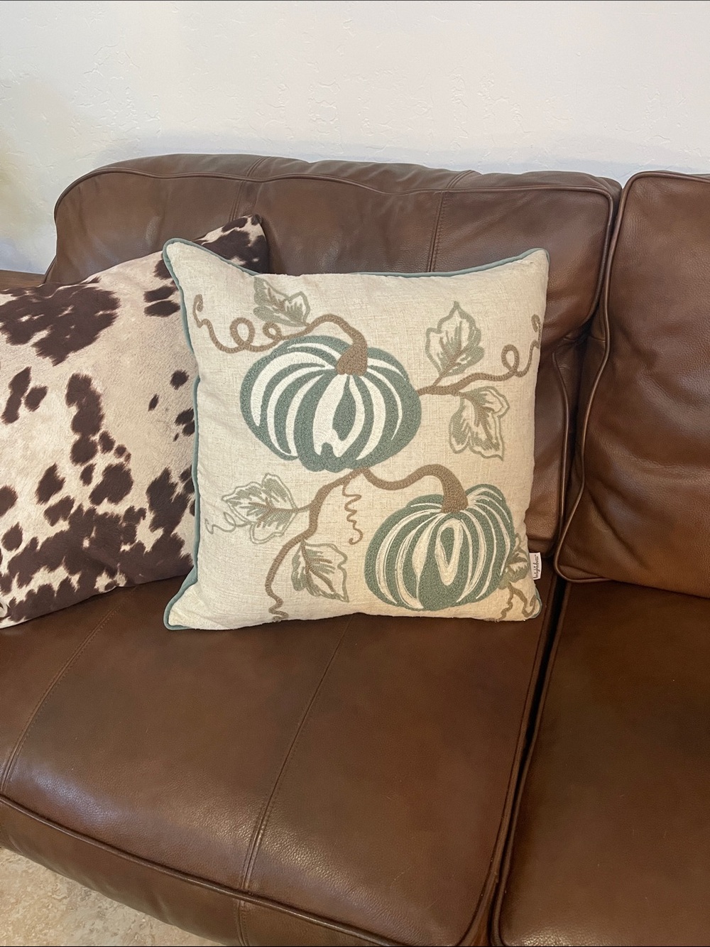 Down Pumpkin Vine Throw Pillow - Cream and Green